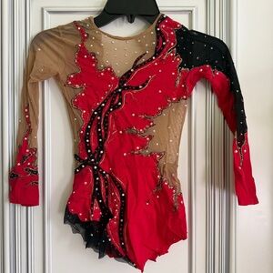 Rhythmic Gymnastics Leotards Black And Red, Girls Competition Performance